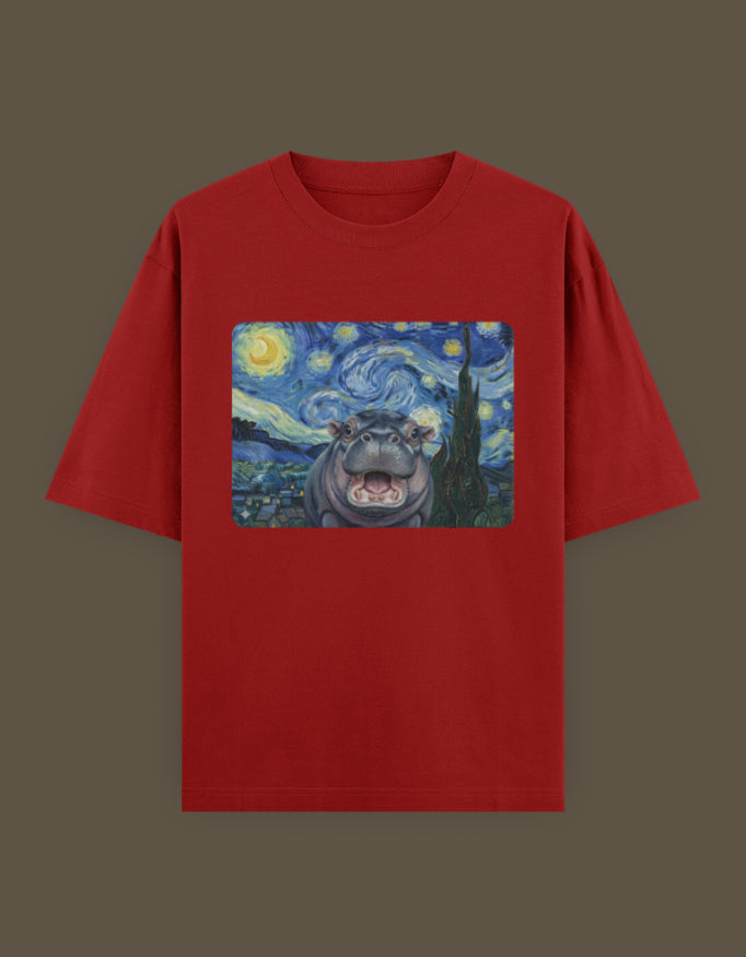 Starry Night Hippo Oversized Unisex T-Shirt