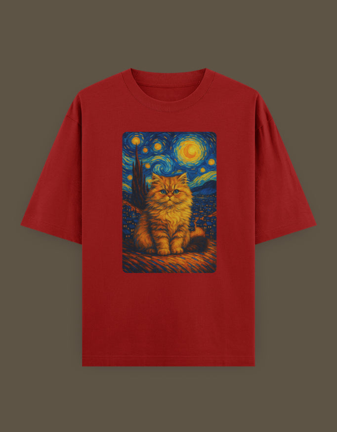Starry Night Feline  Unisex Oversized Classic T-Shirt