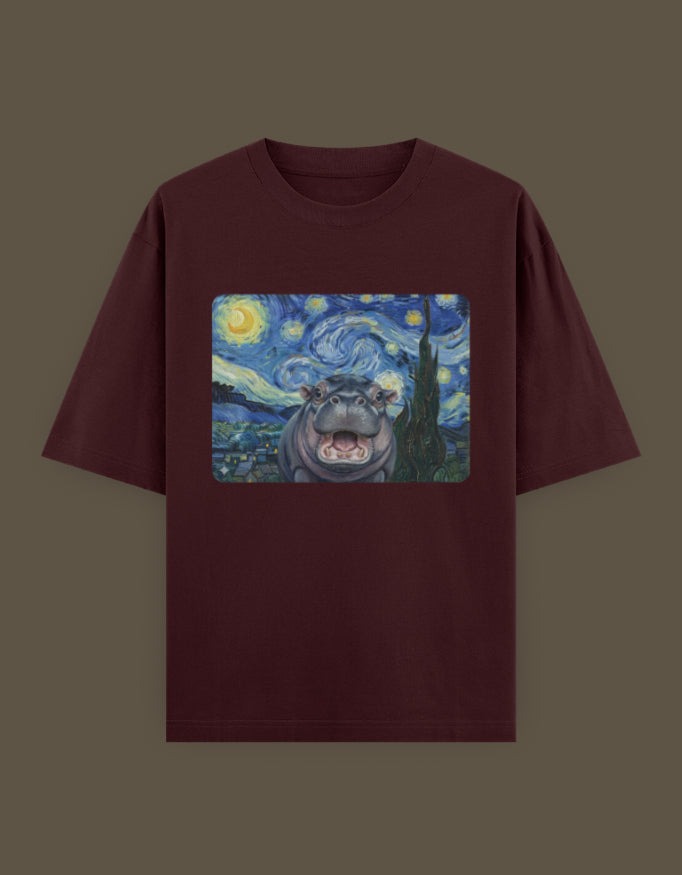 Starry Night Hippo Oversized Unisex T-Shirt