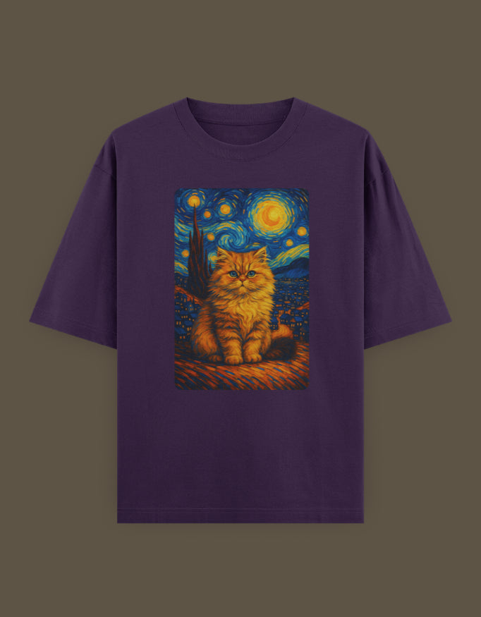 Starry Night Feline  Unisex Oversized Classic T-Shirt