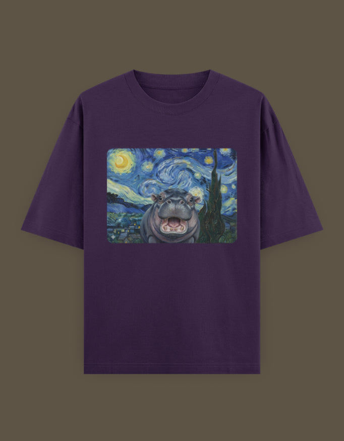 Starry Night Hippo Oversized Unisex T-Shirt