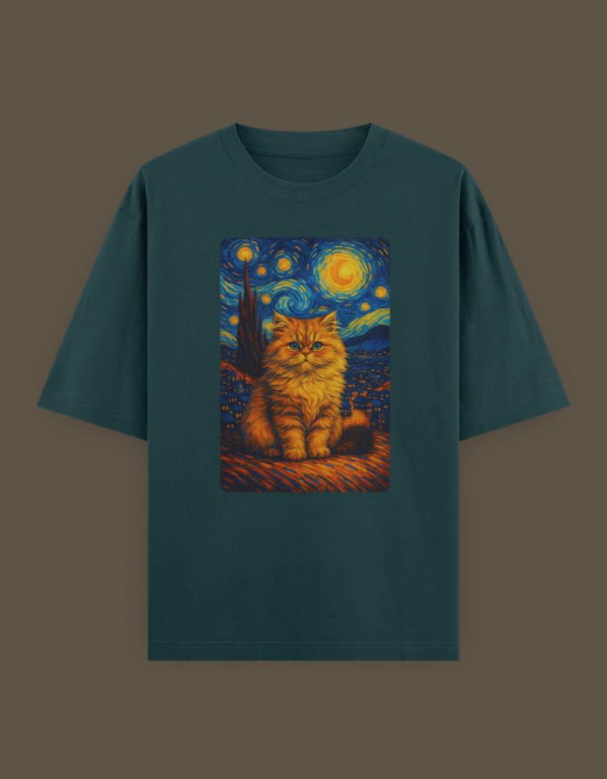 Starry Night Feline  Unisex Oversized Classic T-Shirt