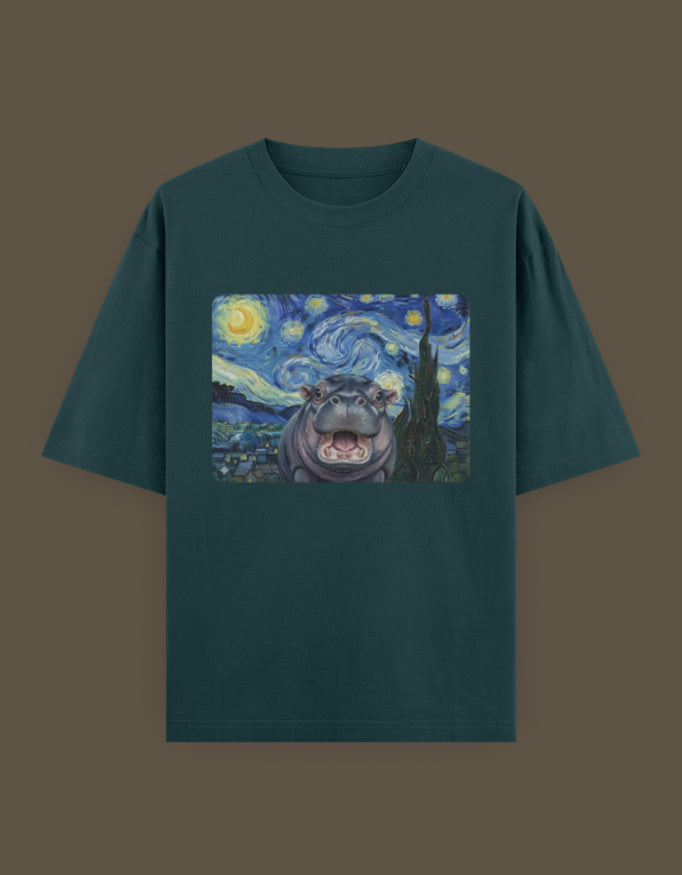 Starry Night Hippo Oversized Unisex T-Shirt