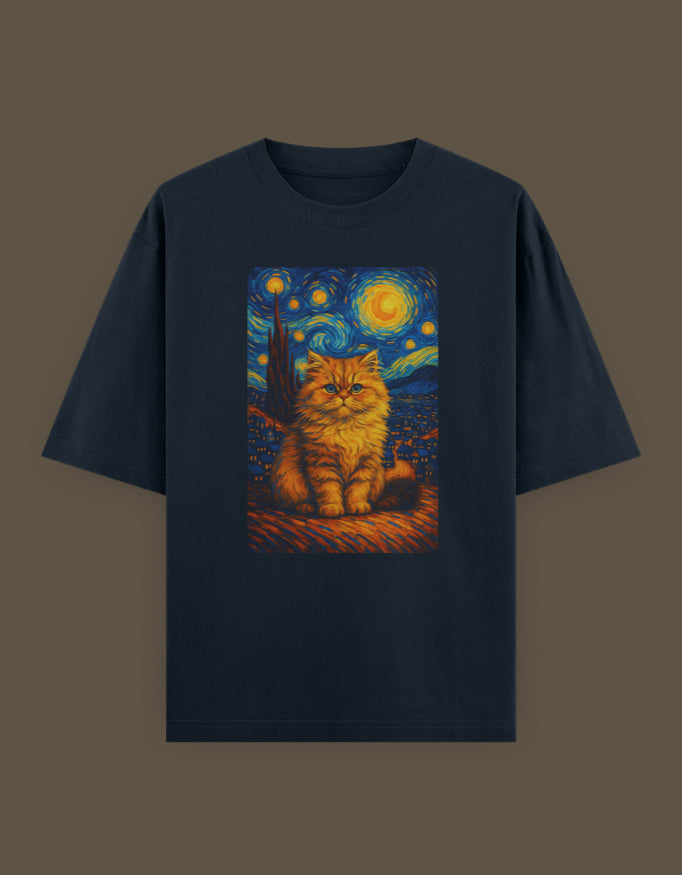 Starry Night Feline  Unisex Oversized Classic T-Shirt