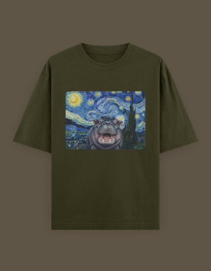 Starry Night Hippo Oversized Unisex T-Shirt
