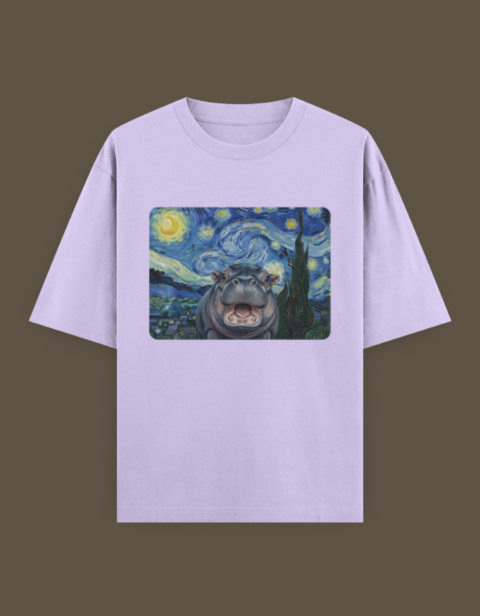 Starry Night Hippo Oversized Unisex T-Shirt