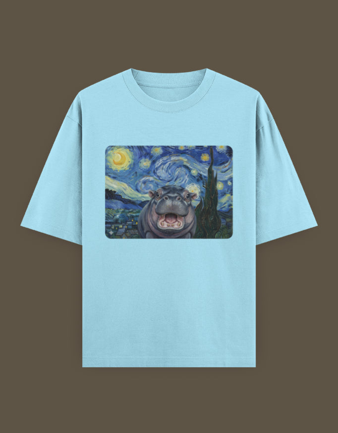 Starry Night Hippo Oversized Unisex T-Shirt