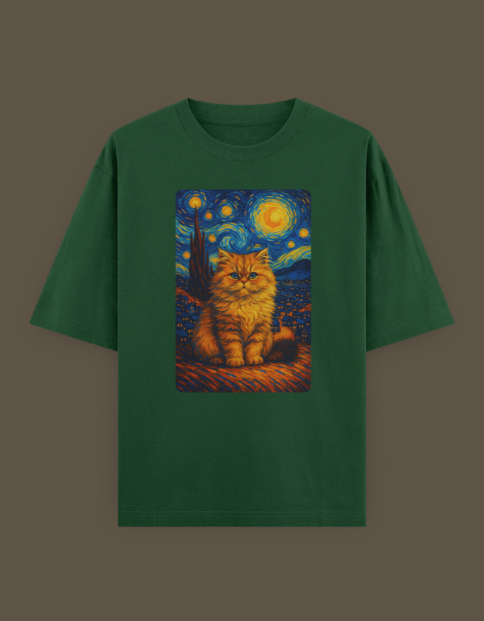 Starry Night Feline  Unisex Oversized Classic T-Shirt