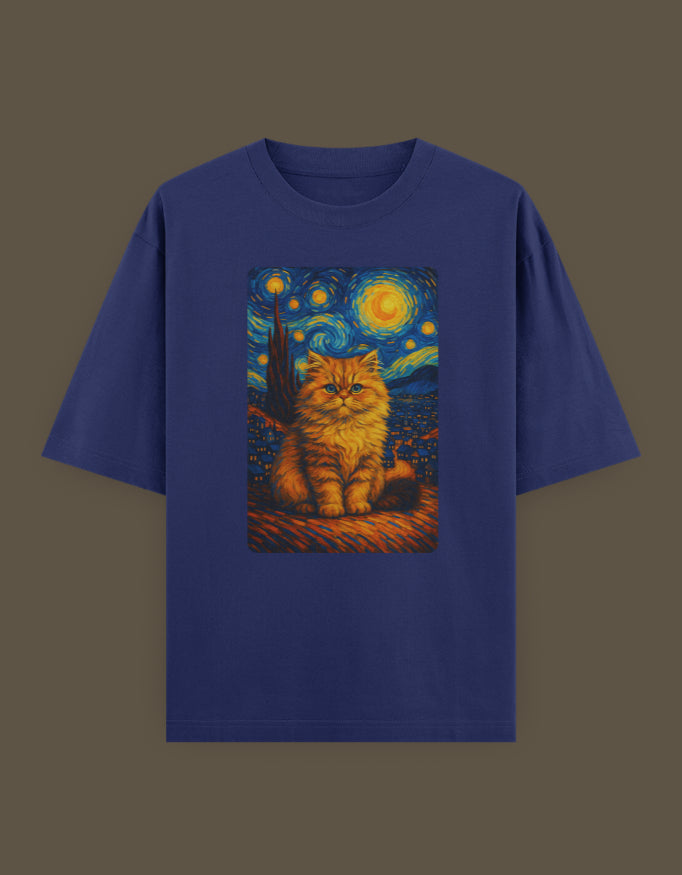 Starry Night Feline  Unisex Oversized Classic T-Shirt